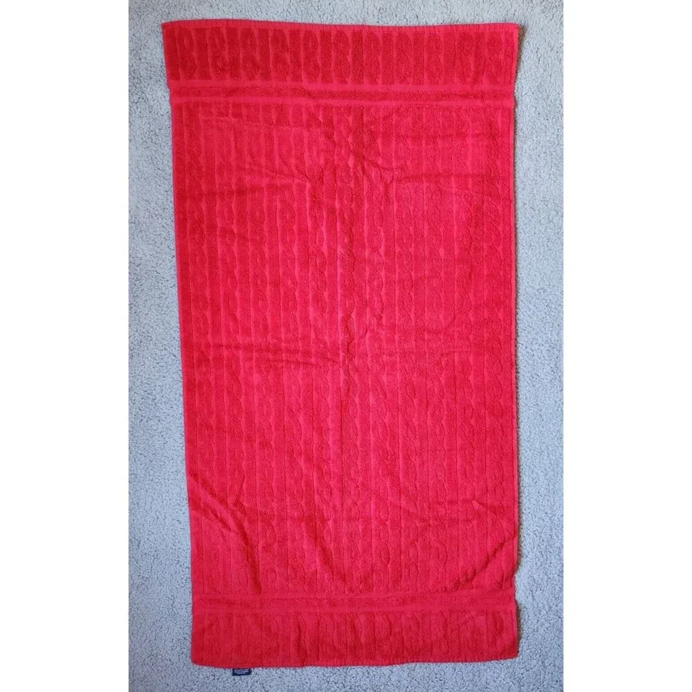Ralph Lauren Full Sized Bath Towel 100% Cotton Red Cable Knit USA Made 50